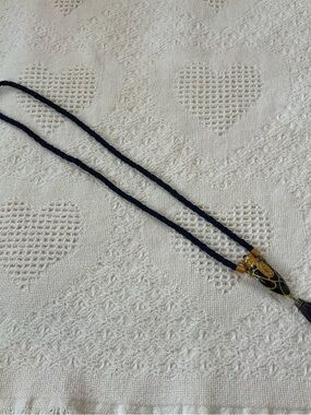 Vintage Avon Gold and Dark Blue Bead Pendant Necklace with Braided Cord